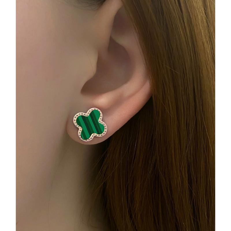 Lucky Four Leaves Earrings Rose Gold Green