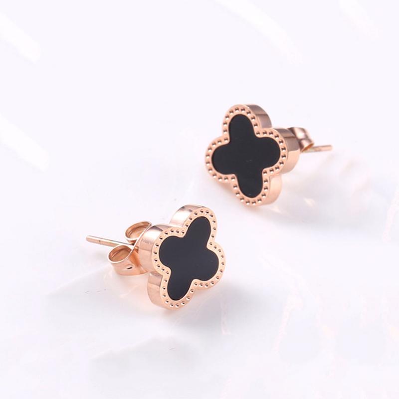 Lucky Four Leaves Earrings Rose Gold Black
