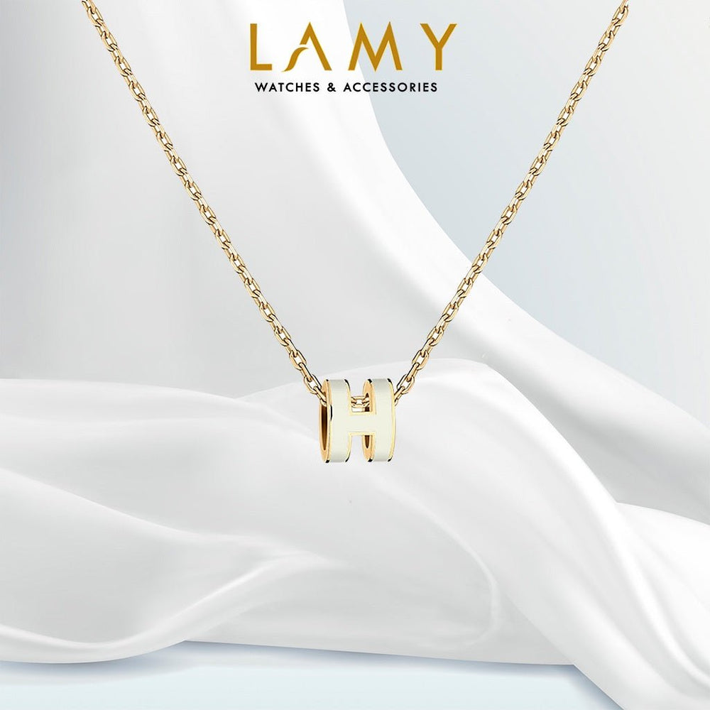 H-shaped Enamel Necklace White