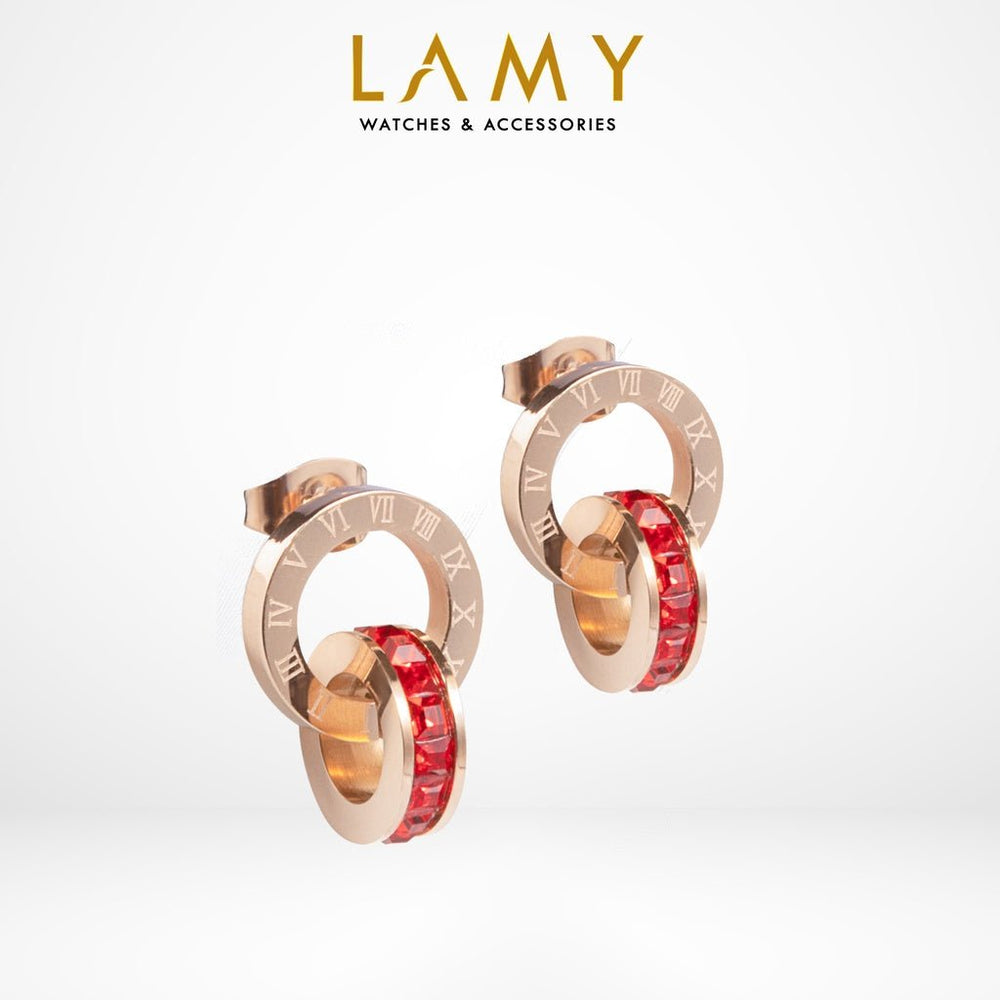Sweet Love Earrings Rose Gold Red