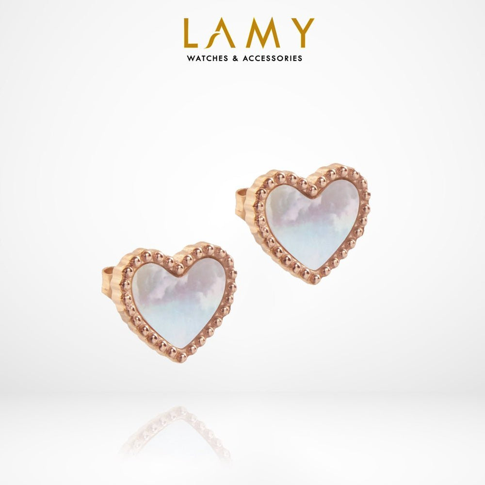 Ari Heart Milky Earrings White